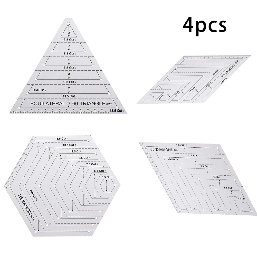 

4PCS Quilting Ruler Set Grids Patchwork Sewing Rulers Set DIY Drawing Supplies With 45 60 Degrees Triangle Hexagon Template