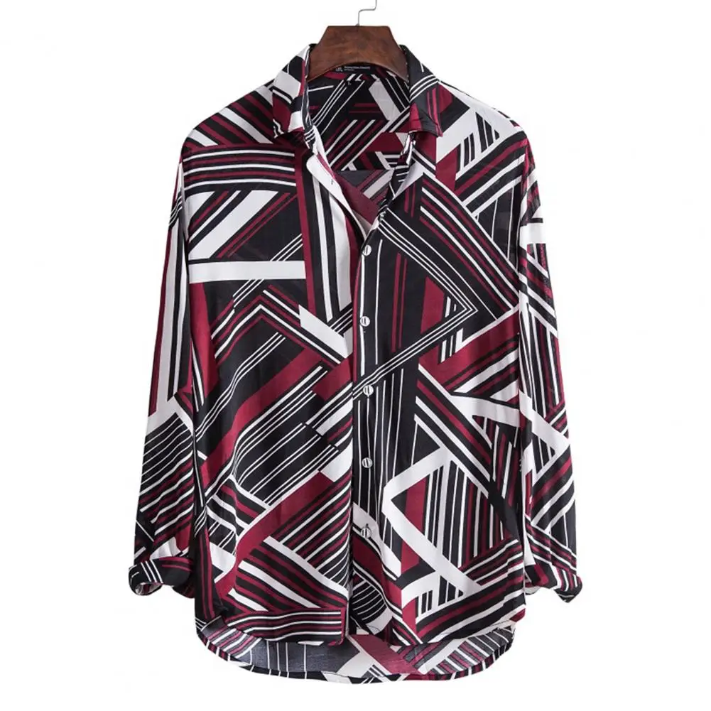 

Men Shirt Long Sleeve Printed Cotton Blend Turn Down Collar Buttons Top Streetwear for Spring/Autumn Men Clothing