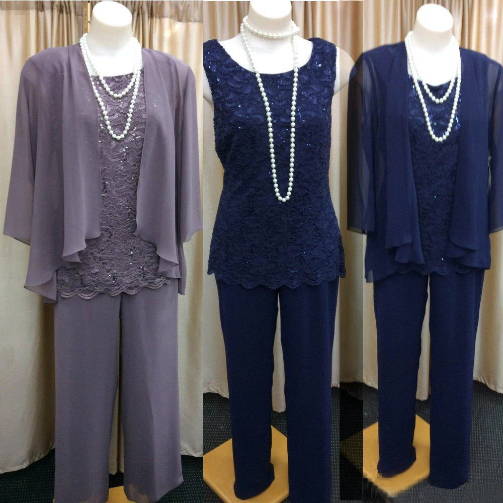 

Gray Mother Of The Bride Dresses A-line Chiffon Lace Beaded With Pants Groom Mother Dresses For Weddings