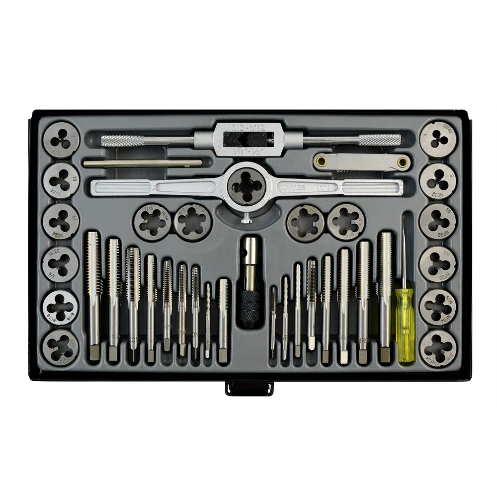 Набор метчиков и плашек WIEDERKRAFT WDK-DTI3040 4 4NC40-1/2NF20, 40 предметов, дюймовая резьба - Инструменты