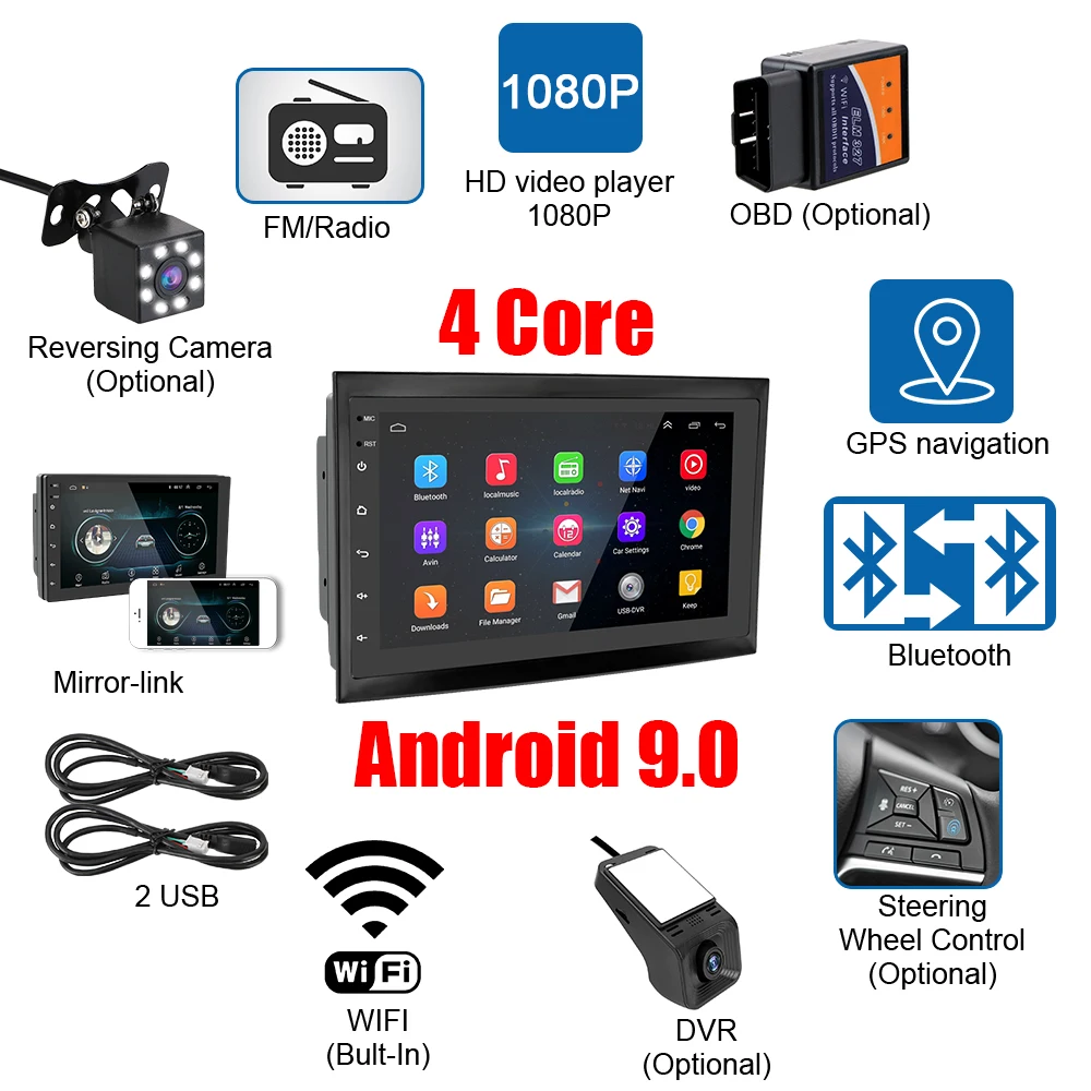 Автомагнитола 2 Din 1G/2G Android 9 0 мультимедийный видеоплеер для Peugeot 307 2001-2008 WIFI Bluetooth