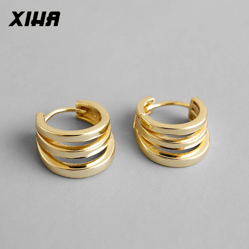XIHA 925 серебро серьги для женщин трех слойные круг кольца с кубического INS вечерние