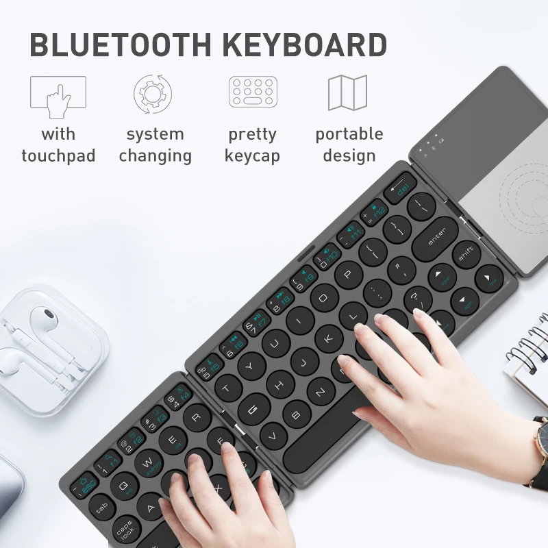 foldable bluetooth keyboard wireless keypad with touchpad rechargeable for tablet notebook ios android windows phone free global shipping