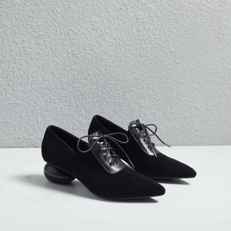 

women Pumps Genuine Leather 22-25cm Sheep suede stitching Korean Pointed toe women shoes Fashion simple color matching