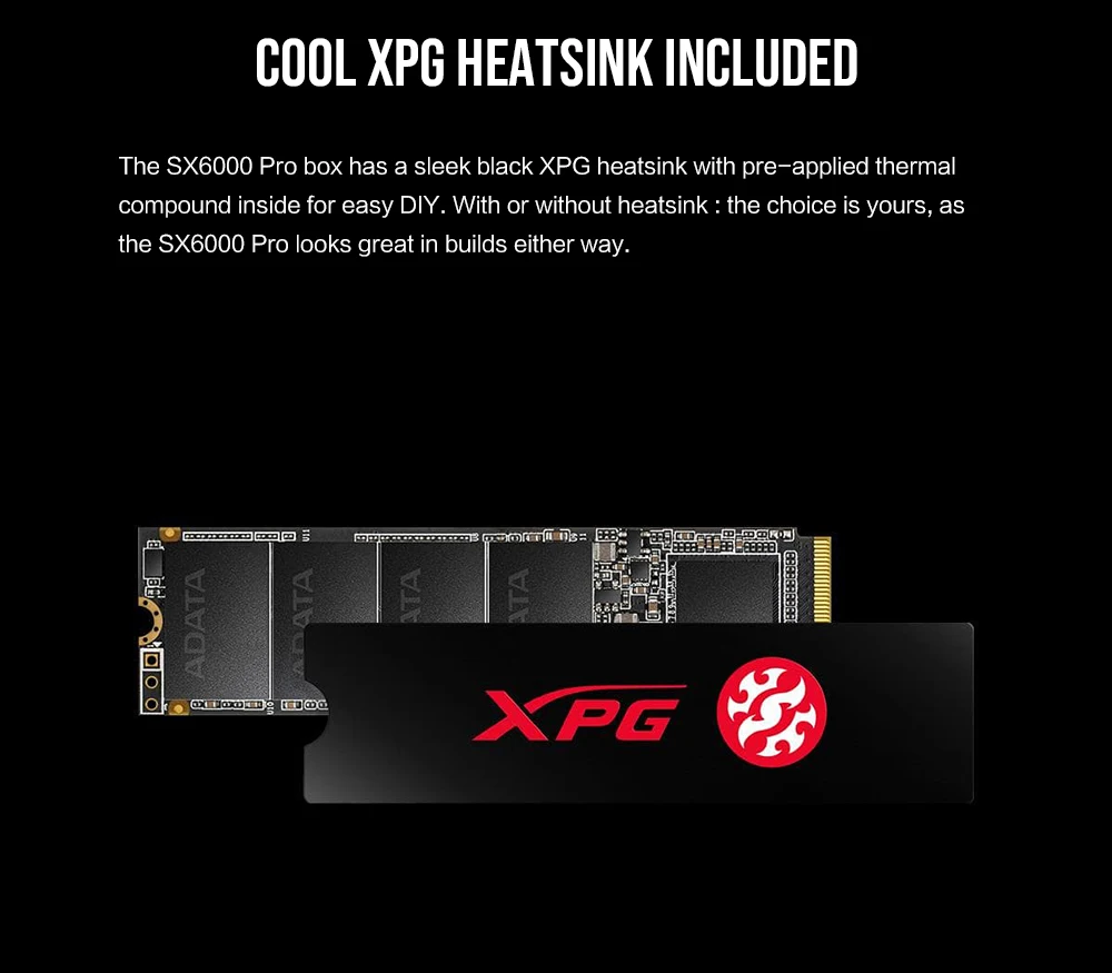 ADATA XPG SX6000 Pro PCIe 256 ГБ 512 3D NAND PCIe Gen3x4 M.2 2280 NVMe 1,2 R/W до 1000/800 МБ/с. твердотельный накопитель