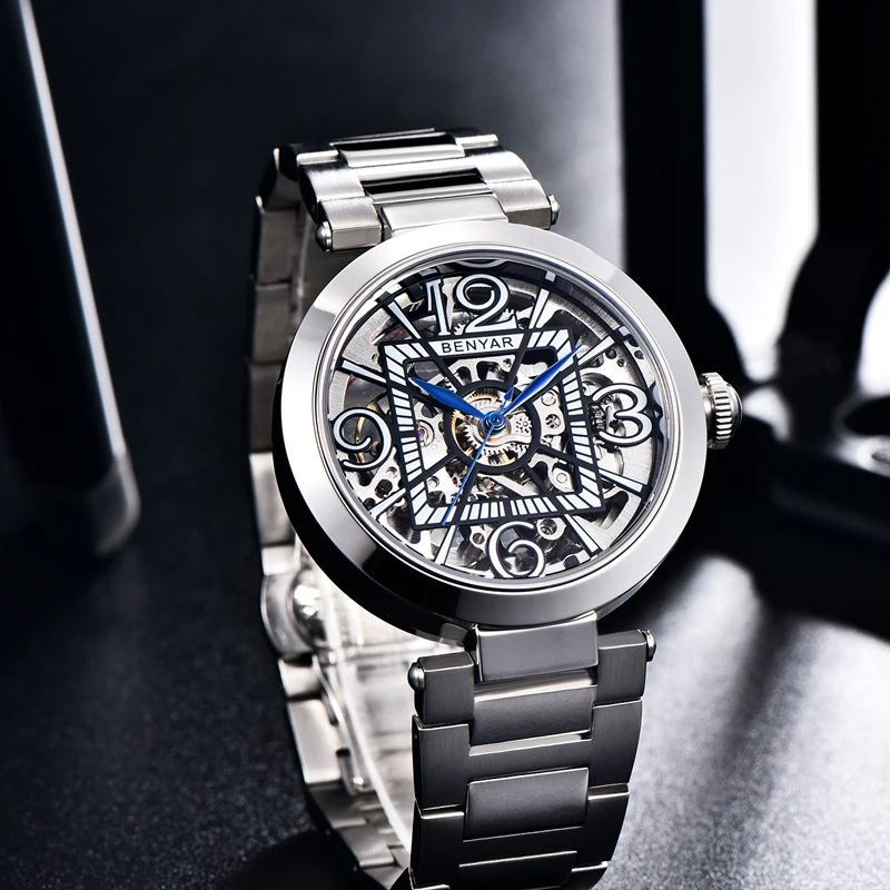 

Men Mechanical Watches 2021 Stainless Steel Hollow Tourbillon Wristwatch Waterproof Chronograph Automatic Watch Men Reloj Hombre