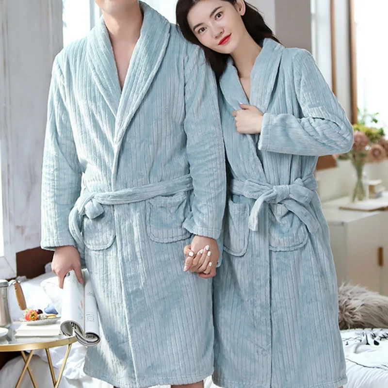 Толстый теплый зимний халат для влюбленных мужской из мягкого шелка удлиненное