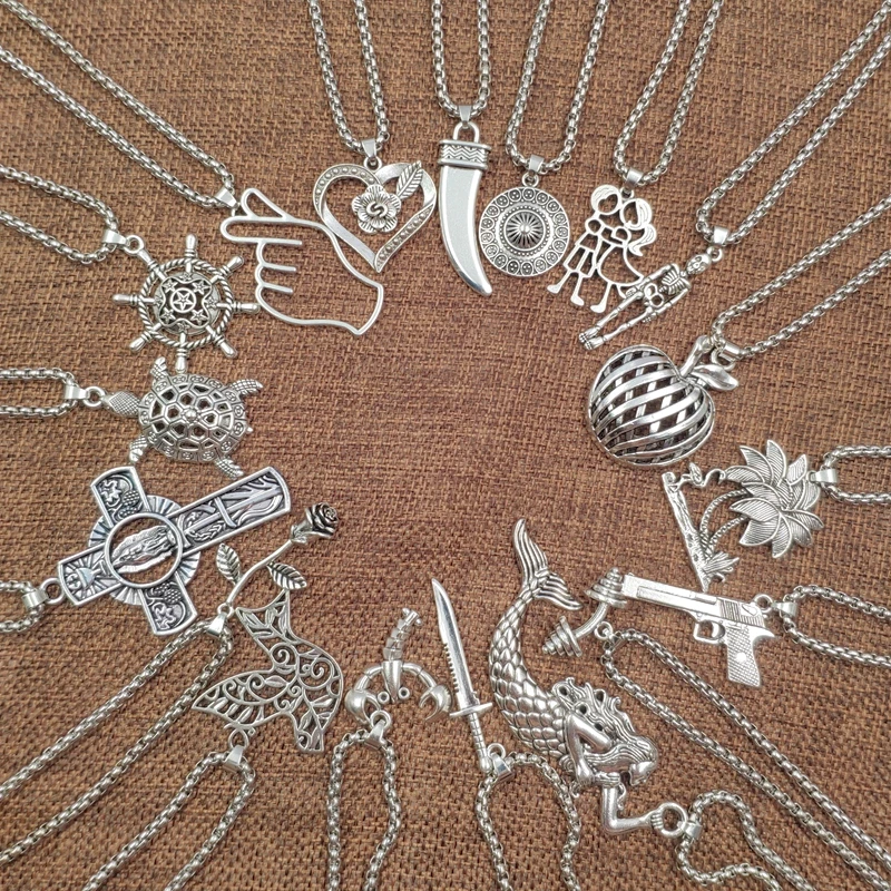 18 стилей хип-хоп ожерелье крутые пары Роза Птица Скелет пистолет панк-Кулон Ретро