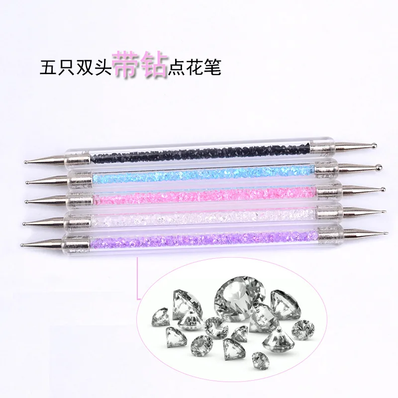 

1 Pcs Professional Nail Art Tool 2 Ways Acrylic Handle Rhinestone Swirl Marbleizing Steel Dotting Pen Decoration Manicure Tool