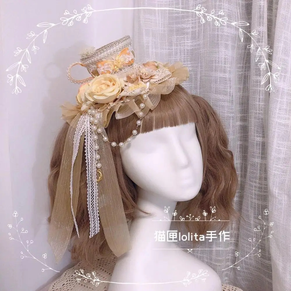 Головной убор ручной работы в стиле &quotЛолита&quot кружевная шляпа с цветами