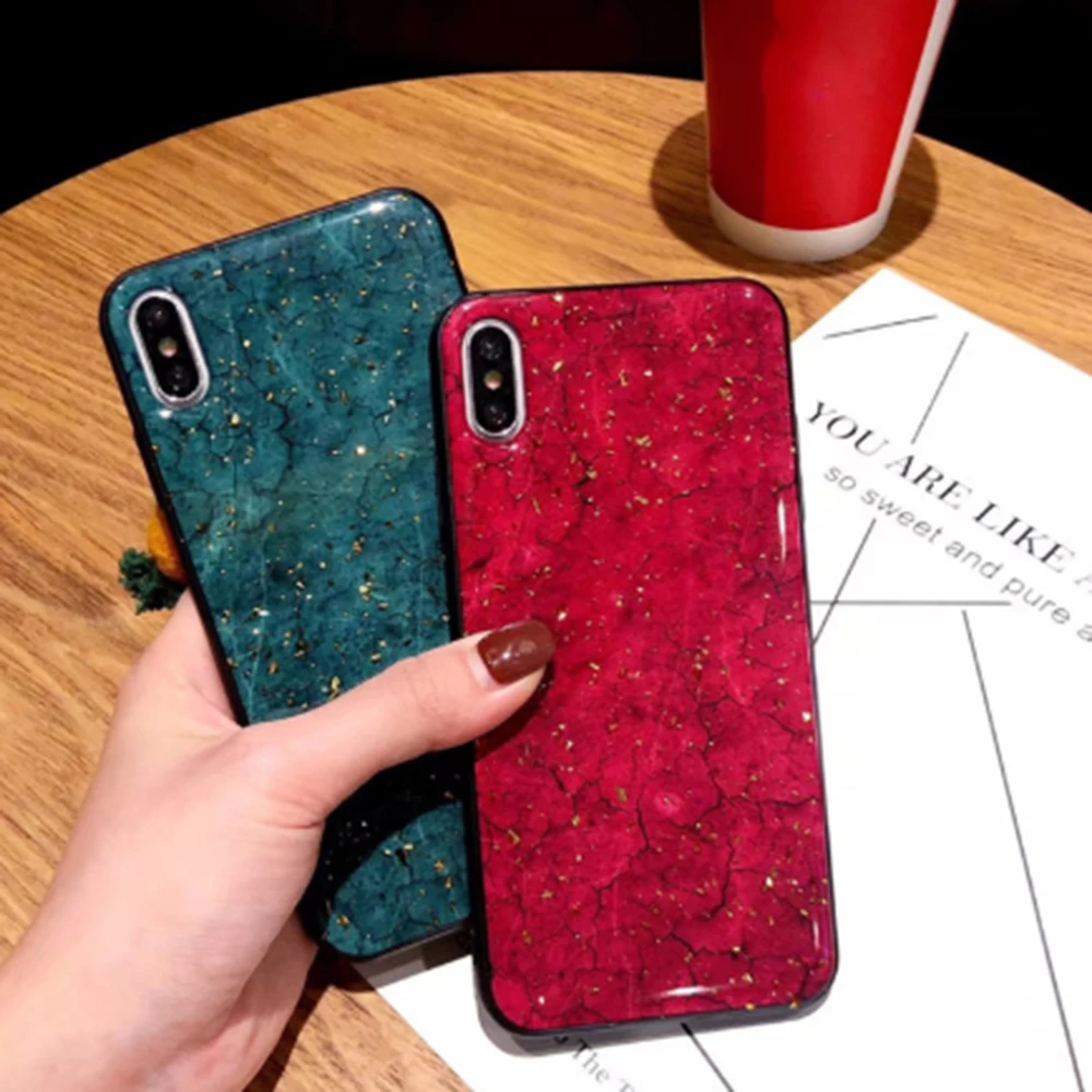 

Glossy Marble Texture Glitter Phone Case For Apple iPhone 6 6s 7 8 Plus 11 Pro XS Max X XR Retro Back Cover