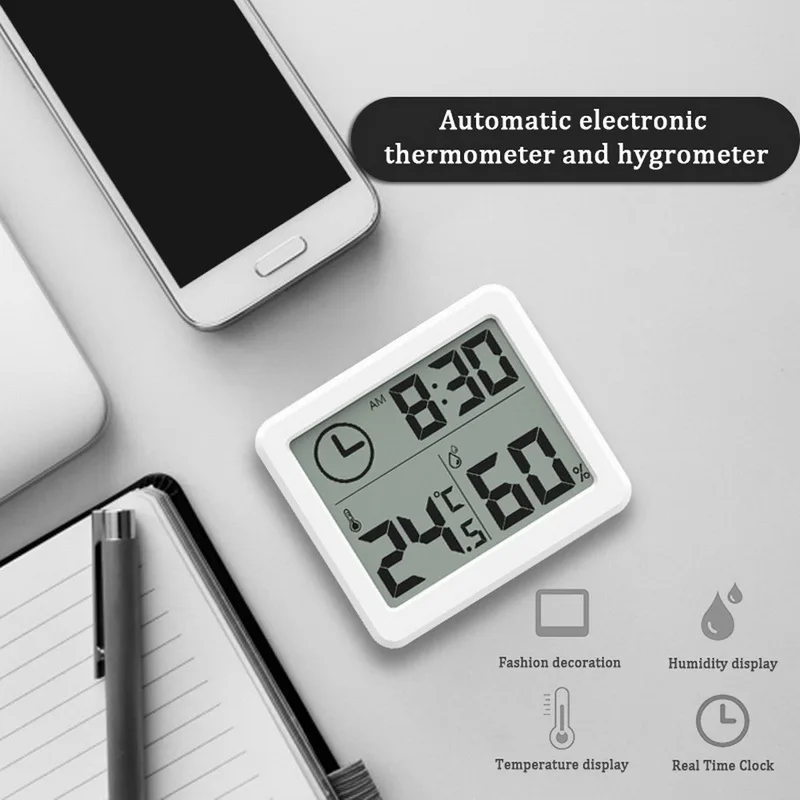 1 шт., ЖК-цифровой измеритель температуры и влажности, домашний, крытый, открытый, гигрометр, термометр, метеостанция с часами