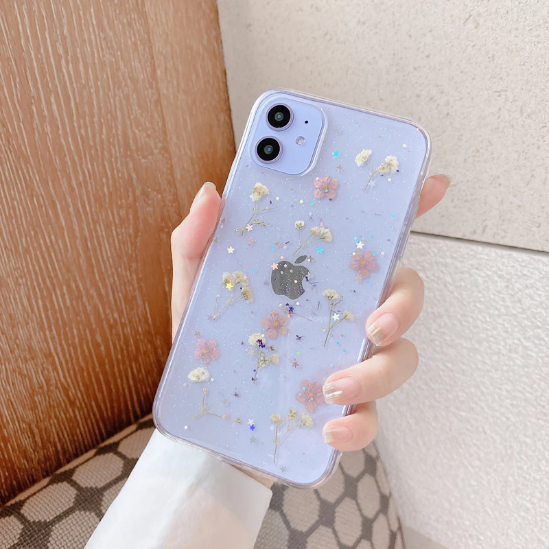GlamPhone чехол с розовыми высушенными цветами женский для iPhone11Pro/Max X XS Max XR Мягкий