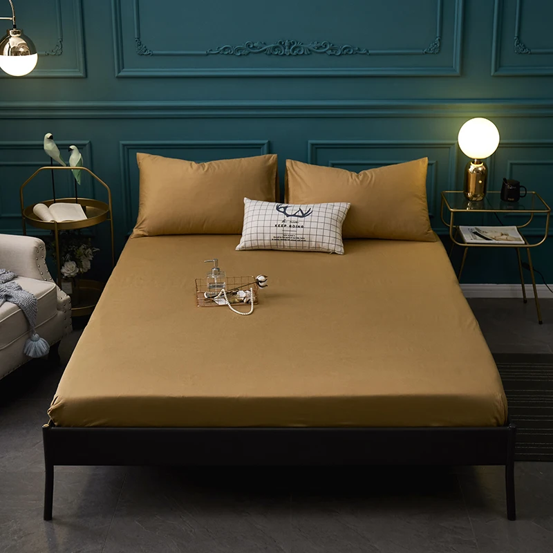 BKZY-shen tuo se 1pcs cotton Fitted Sheet High 30cm solid color Bed Sheet Four Corners With Elastic Band Mattress Cover 90x200cm/200x220cm - Цвет: BKZY-shen tuo se