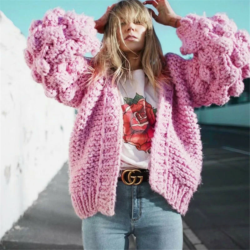 

Winter Women Thicken Knit Sweater Cardigan Loose Crochted Sweater Long Sleeve Outwear Jacket Oversized Vogue Knitted Coat Top