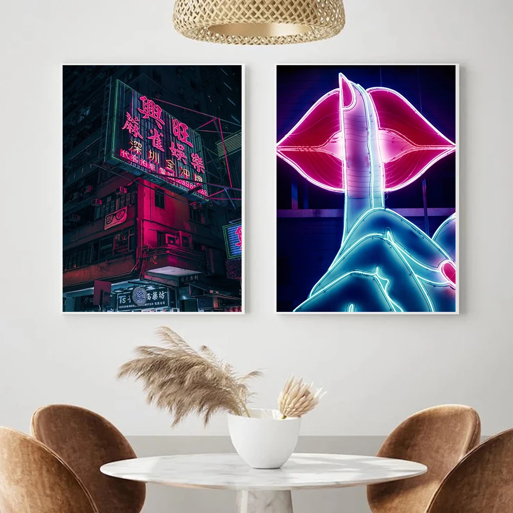 

Fashion Decor Poster Neon Letters Sexy Lip Canvas Painting HD Prints and Poster Wall Pictures Girl Bedroom Home Decoration Mural