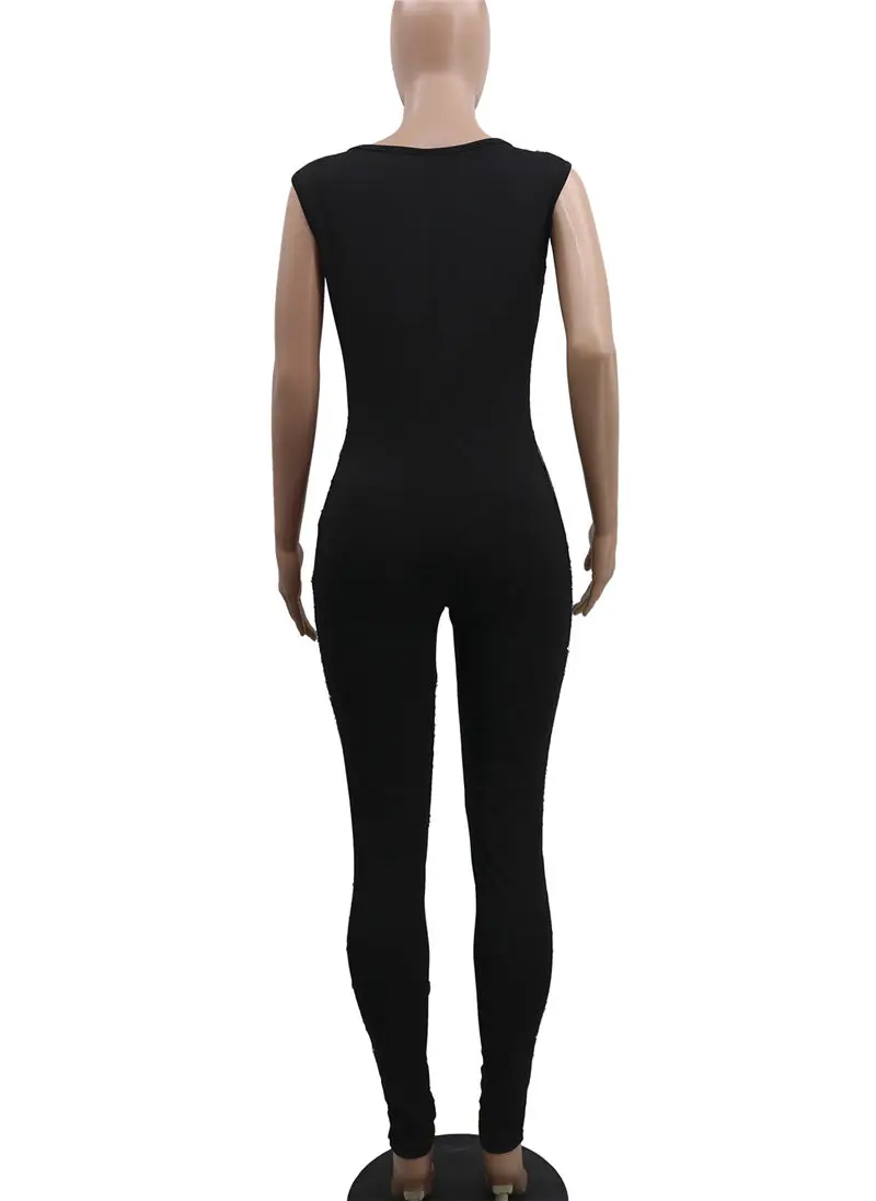 

Women Jumpsuit Sequined Plunge V-neck Bodycon Skinny Sleeveless Shining Sparkly Slim Fit Night Out Club Party Female Overall