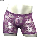 Кружевное нижнее белье с розами, мужское Прозрачное нижнее белье с мешочком, нижнее белье с низкой посадкой, сетчатые мужские прозрачные трусы-боксеры