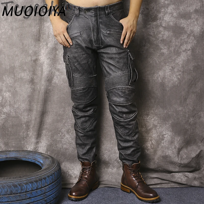 

100% Genuine Leather Pants Men Cowhide Mens Trousers Motorcycle Pants Plus Size 5xl Autumn Winter 2022 Pantalon Cuir LW23