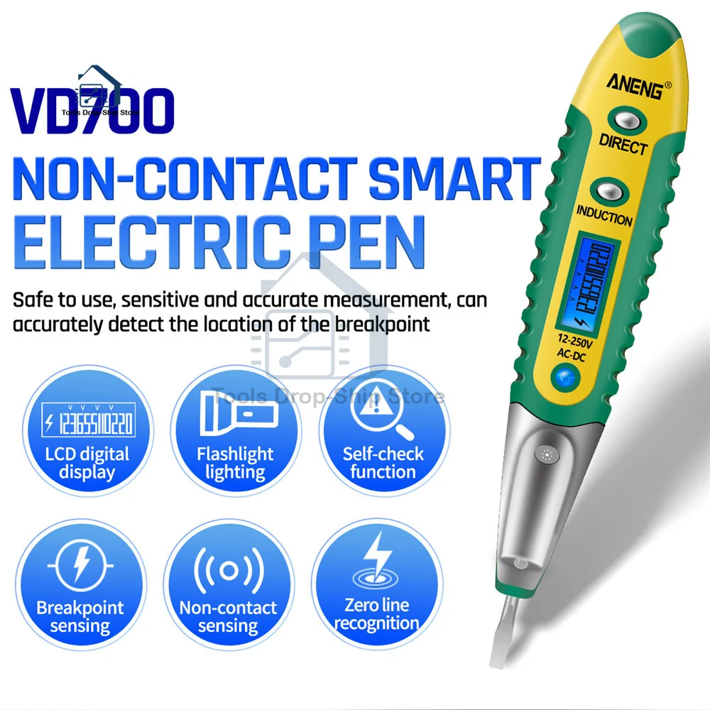 Цифровой карандаш-тестер 12-250 В переменного/постоянного тока электрический