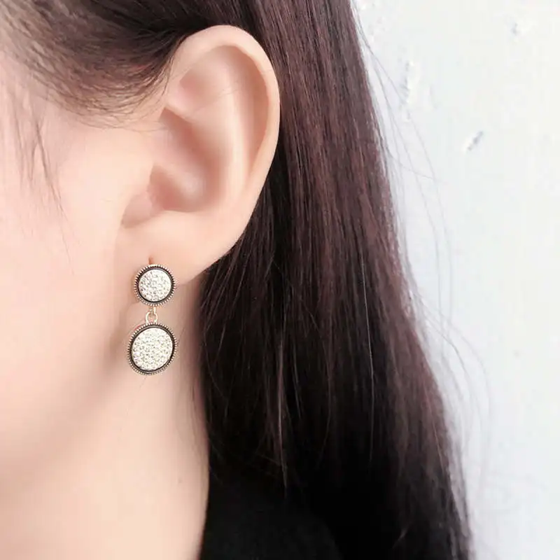

PONYKISS 100% S925 Sterling Silver Two Round connections Zircon Stud Earrings for Women Party Delicate Elegant Accessory Gift