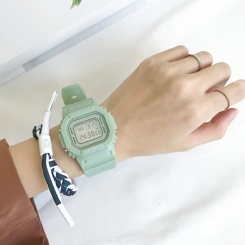 Matcha Green Women Vogue Sports Digital Watches Retro Rectangle Electronic Watch Casual Female Clock Waterproof Vogueable