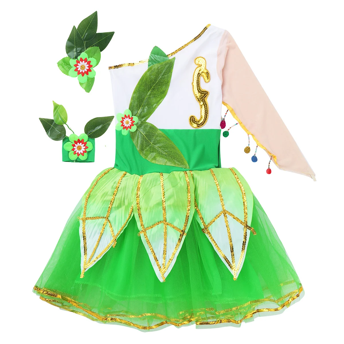 Детский танцевальный костюм ChicTry для девочек на одно плечо с длинным рукавом и