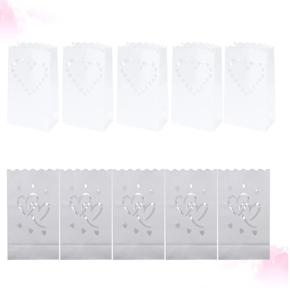 

20pcs Paper Hollow Out Candle Bags Tea Light Luminary Bag Party Decor For Wedding Xmas Garden (Love Heart + Double Heart)