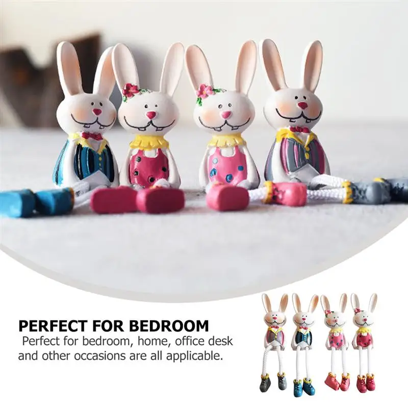 4Pcs Bunny Dolls Adornment Desktop Resin Artware Decorative Ornaments For Home Easter Hanging Feet Doll | Дом и сад