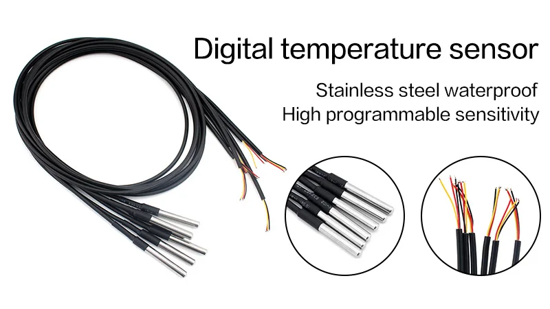 

DS18B20 Temperature Sensor, Waterproof 2M Temperature Probe Sensor 18B20 with Stainless Steel Package DIY Electronic Sensors