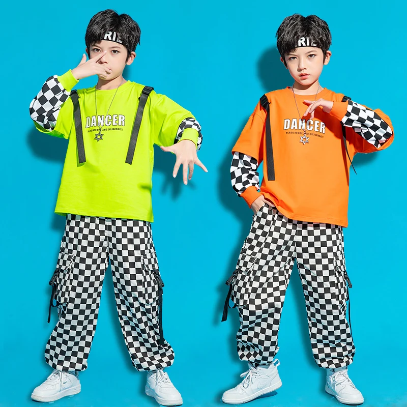 

Детский костюм в стиле хип-хоп, рубашки в шотландскую клетку для девочек, брюки-карго, одежда для концерта, выступления, мальчиков, BL7724