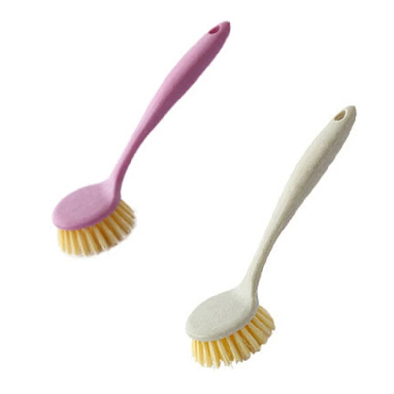 

Kitchen Cleaning Brush Long Handle Wheat Straw Fiber Brush Useful Hanging Dish Bowl Pot Washing Oil Stains Wash Brush