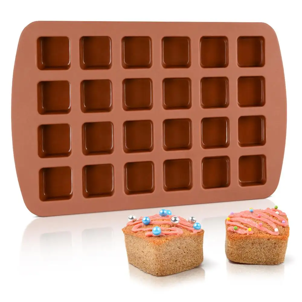 

Bite-Size Brownie Pan Square Silicone Baking Molds For Keto Fat Bomb Chocolate Peanut Butter Mini Muffin Cake Candy Jello Mould