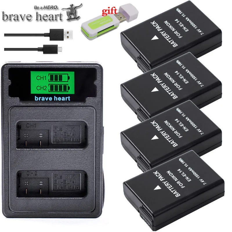 charger and 4battery 1500 мА/ч, EN-EL14a RU EL14a EN-EL14 RU EL14 Батарея для Nikon D5300 D5200 D5100 D3300 D3200 D3100 P7100 P7700 P7800 P7000 DF - Цвет: charger and 4battery