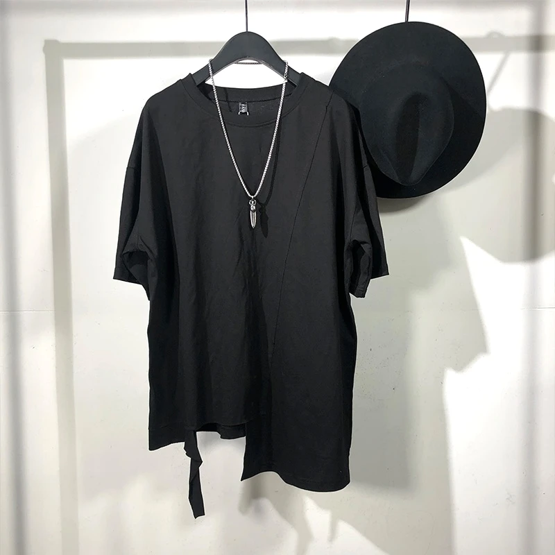 

Men's Short Sleeve T Shirt Summer New Solid Color Round Collar Irregular Asymmetric Personality Slit Design Fashion T Shirt