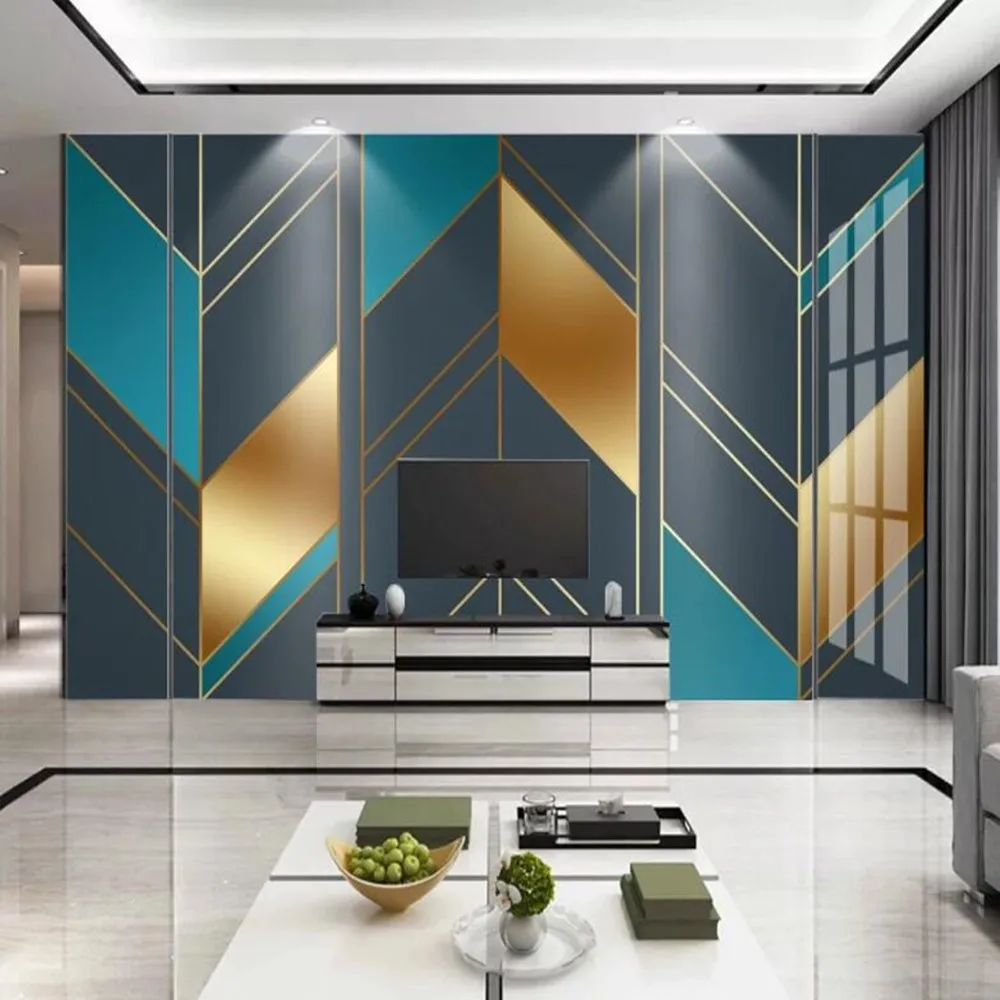 

Фотообои milofi на заказ, с 3D изображением золотых геометрических линий, для телевизора, дивана