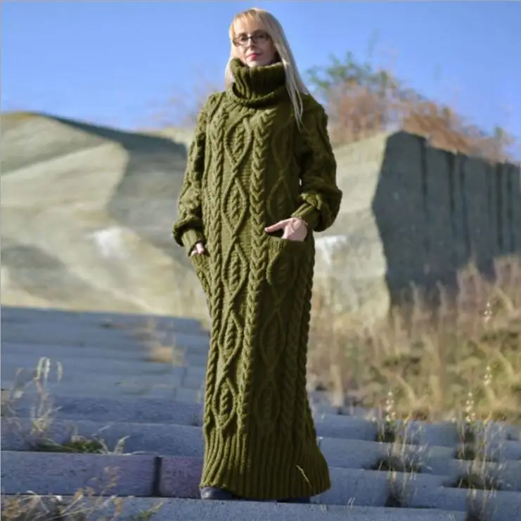 

Mandylandy Ladies Warm Thick Long Sleeve Pullover O-Neck Knitwear Women Autumn Winter Loose Knitted Twist Sweater Dress