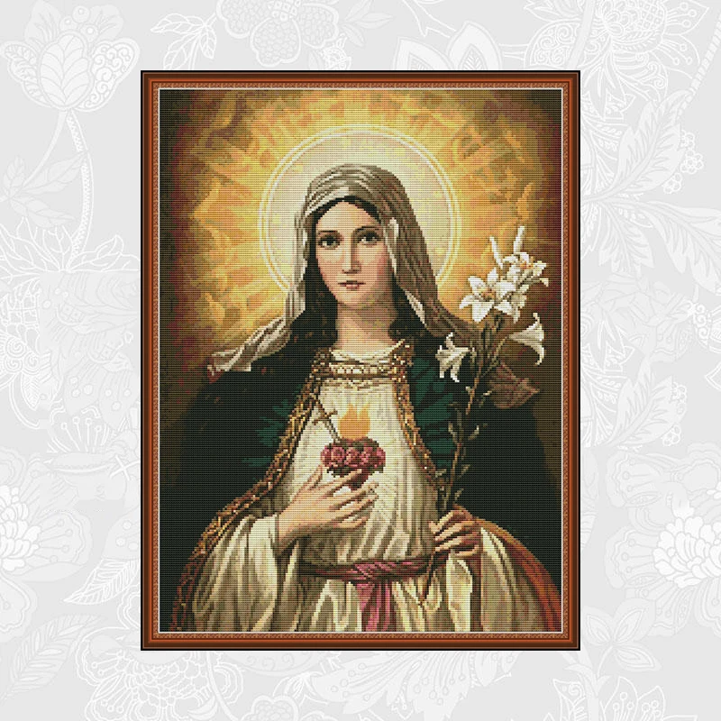 

Cross Stitch Pattern Mary's Heart 14CT Counted Canvas 11CT Printed Fabric DMC Chinese Cross-stitch Embroidery Sets Needlework