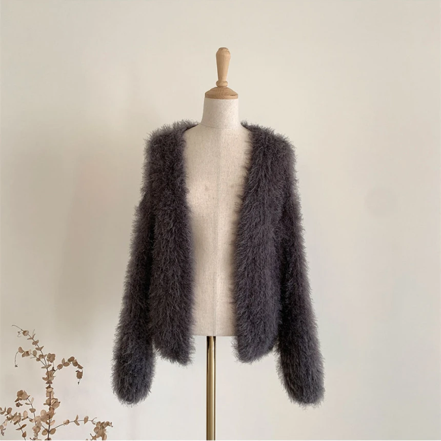 

2020 Korean Chic Autumn Winter New Woemn's Sweater Vintage Loose Solid Color Plush Warm Long Sleeve Cardigan Tops