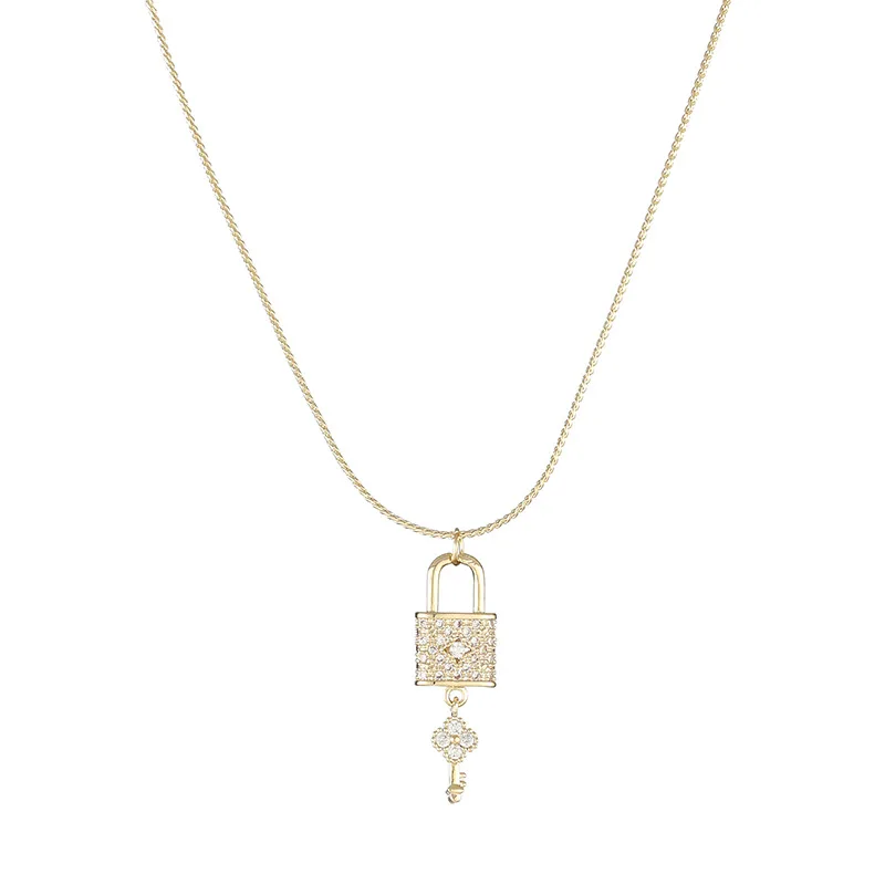 

Creative Micro Pave CZ Lock And Key Necklace for Lady Gold AAA Zirconia Chain Choker Fashion Jewelry Accessories