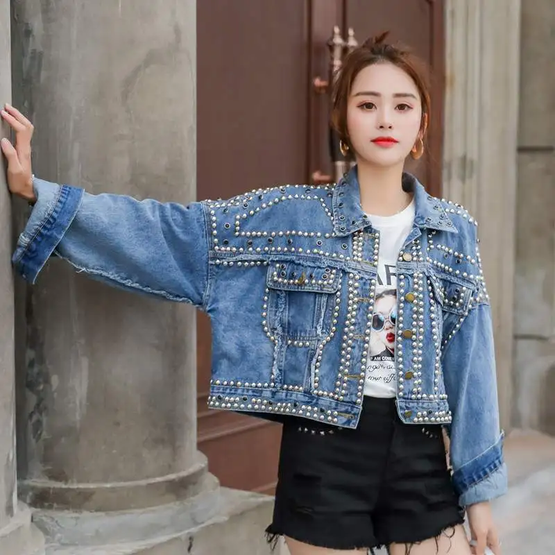 Куртка женская джинсовая с отложным воротником повседневная Короткая свободная