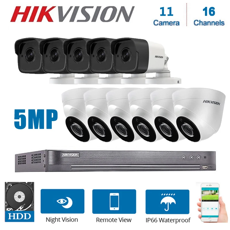Hikvision 16CH DS 7216HUHI K2 DVR видеонаблюдение и 11 Piece Hybrid 5MP 4 в 1 камера ночного видения