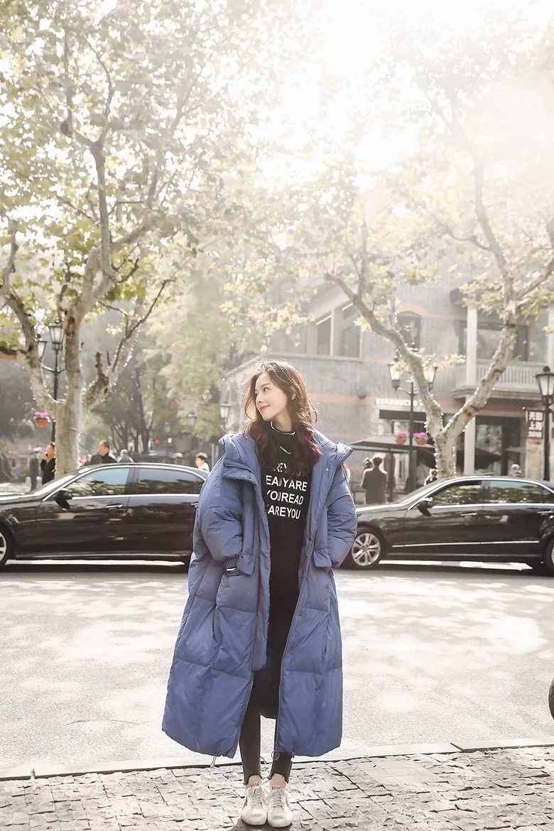 Photo Shoot Winter New Style Korean-style WOMEN'S Wear Retro Laziness over-the-Knee Long Loose Cotton Coat Hooded Cotton-pa