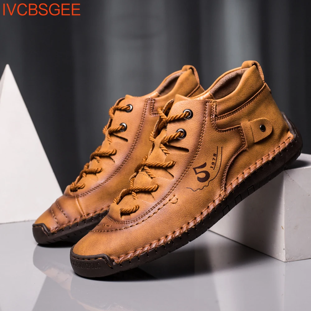 

Autumn and Winter Large Size Leather Shoes Men's Leather Boots Hand-stitched Retro Hiking Shoes