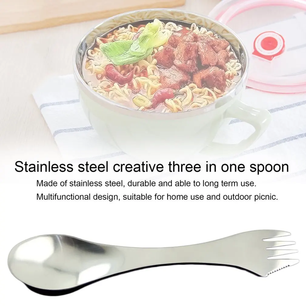 3 in 1 Stainless Steel Fork Spoon Spork Cutlery Utensil Combo Multifunction Kitchen Camping Hiking Outdoor Picnic Supplies | Спорт и