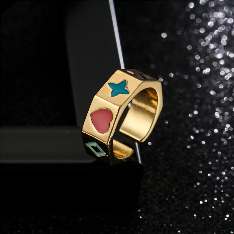 

2021 New Fashion Gold Color Copper Party Jewelry Punk Style Geometric Random Pattern Open Ring For Women Girl Free Size