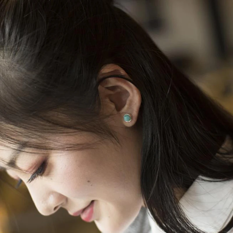 

OEKDFN 100% 925 Sterling Silver Earrings Round Natural Amazonite Gemstone Ear Stud Earrings Women Fine Jewelry Gifts Wholesale