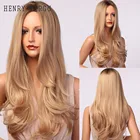 Генри MARGU Длинные женские парики с эффектом деграде (переход от темного к Коричневый Золотой глубокая волна парики средней части Косплэй вечерние синтетические волосы высокого Температура волокна