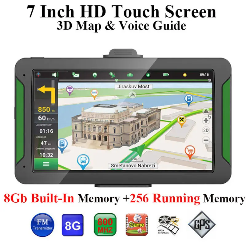 Автомобильный gps навигатор 7 дюймов Hd нажатие на экран 8 ГБ Встроенная память + 256