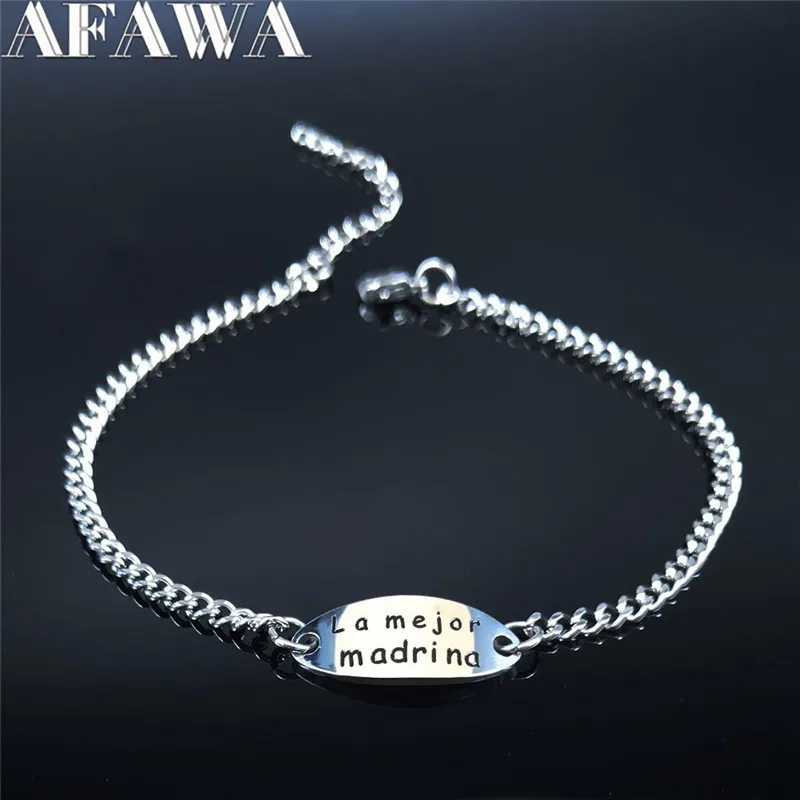 

AFAWA 2022 La mejor madrina Stainless Steel Bracelet Silver Color Chain Bracelet for Women Jewelry pulseira feminina B1974S01